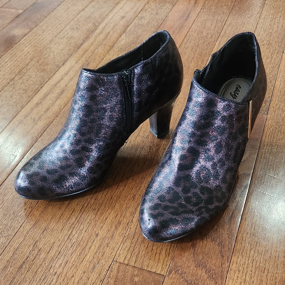 Purple, Black, and Brown Animal Print Pattern Ankle Boots NWOT